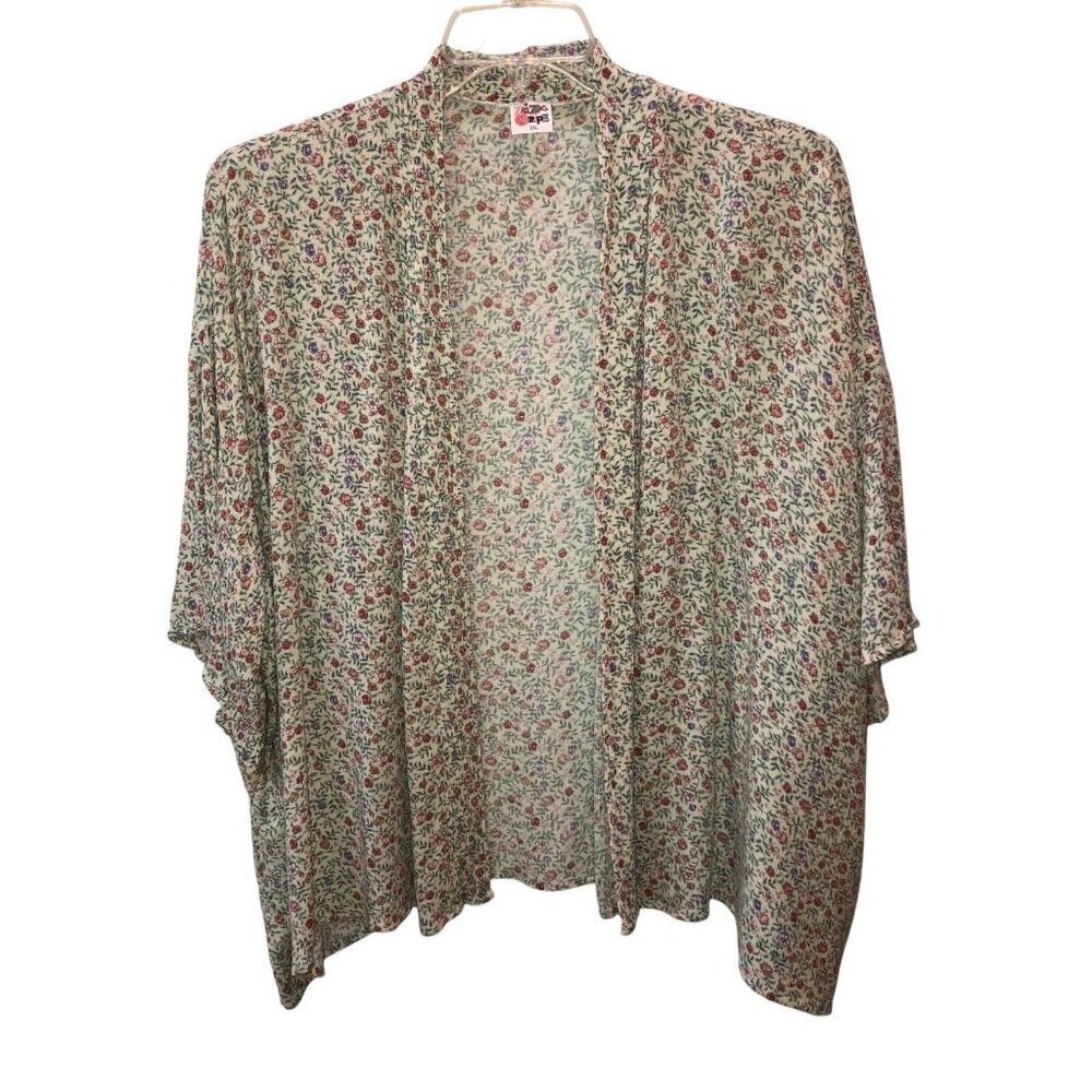 The Zigzag Stripe Womens Size 2XL Floral 3/4 Sleeve Open Front Kimono Cardigan